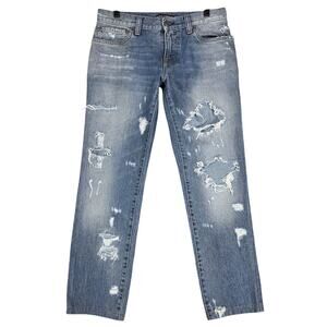 DOLCE & GABBANA ITALY DESIGNER STRAIGHT DISTRESSED JEANS – MEN’S IT 46 (30–31)